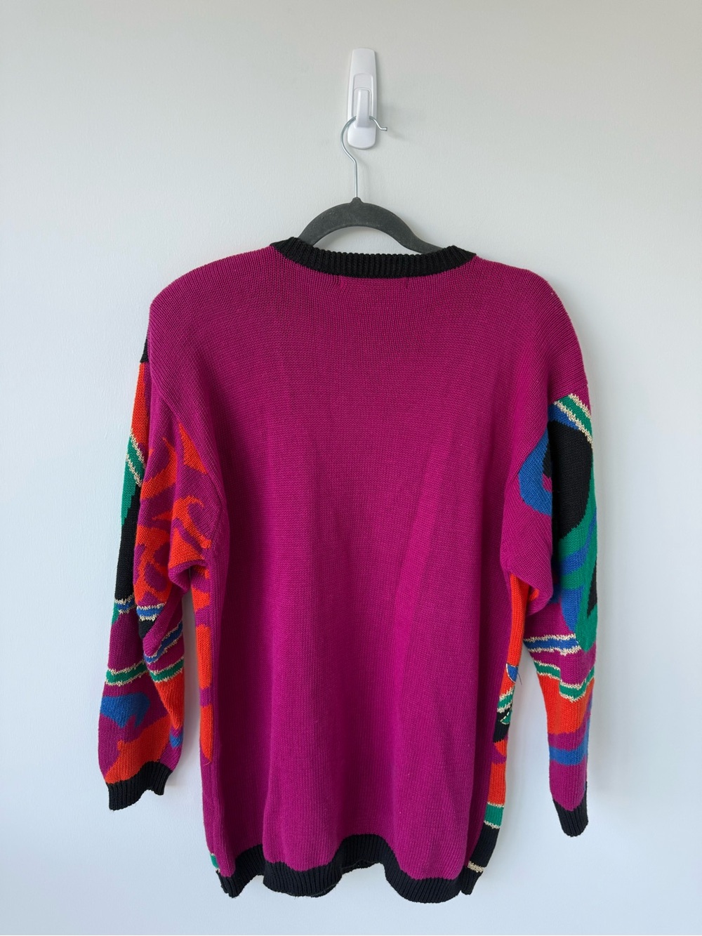Multicolor Abstract Pattern Knit Sweater - Red/Black - Picture 6 of 6
